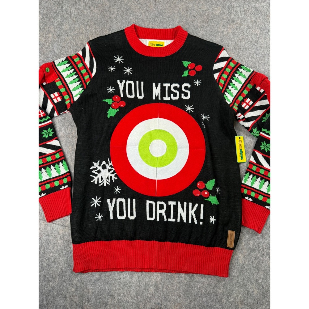 Tipsy Elves Mens XXL You Miss You Drink Bullseye Ugly Christmas Sweater New
